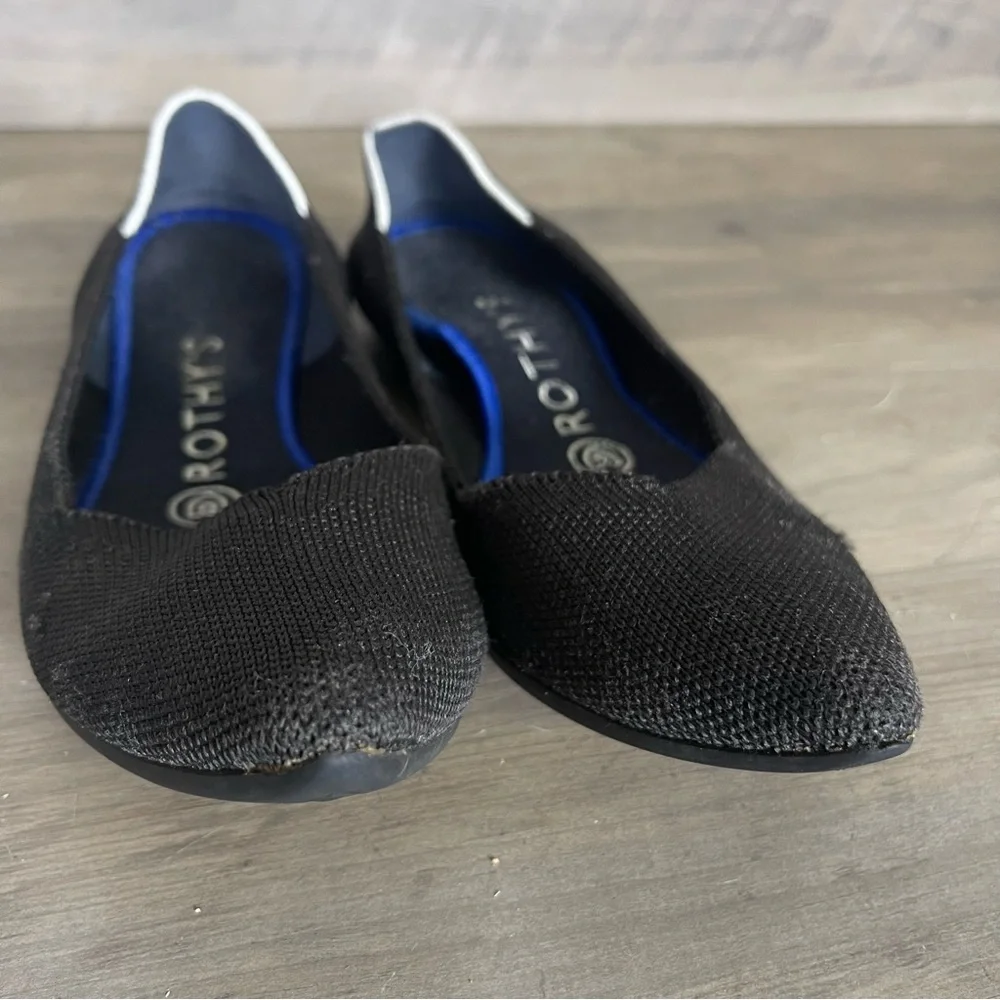 Rothys Womens 7 Black Knit The‎ Point Ballet Flats Slip On Shoes Classic Office